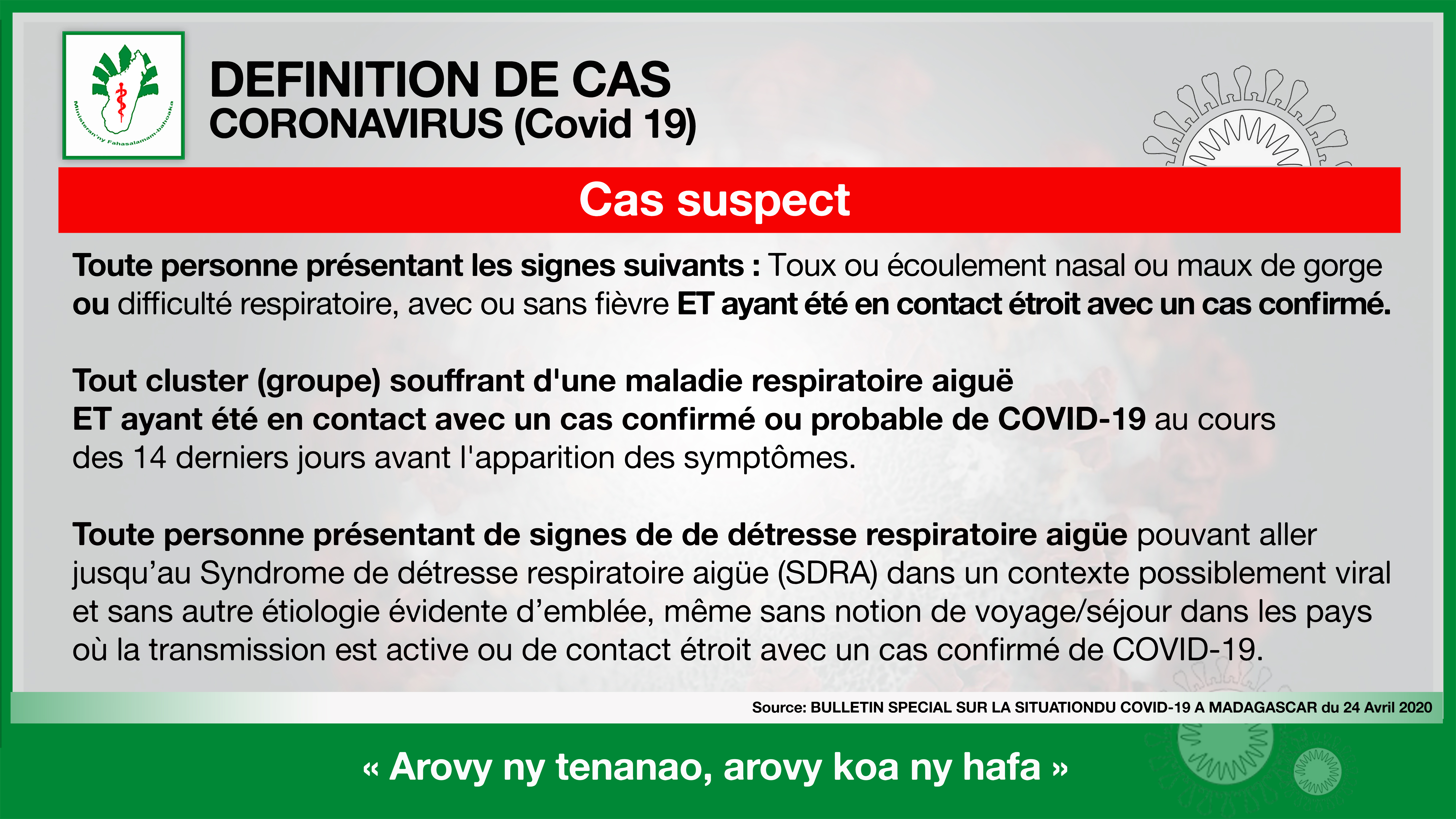 CORONAVIRUS: Cas suspect