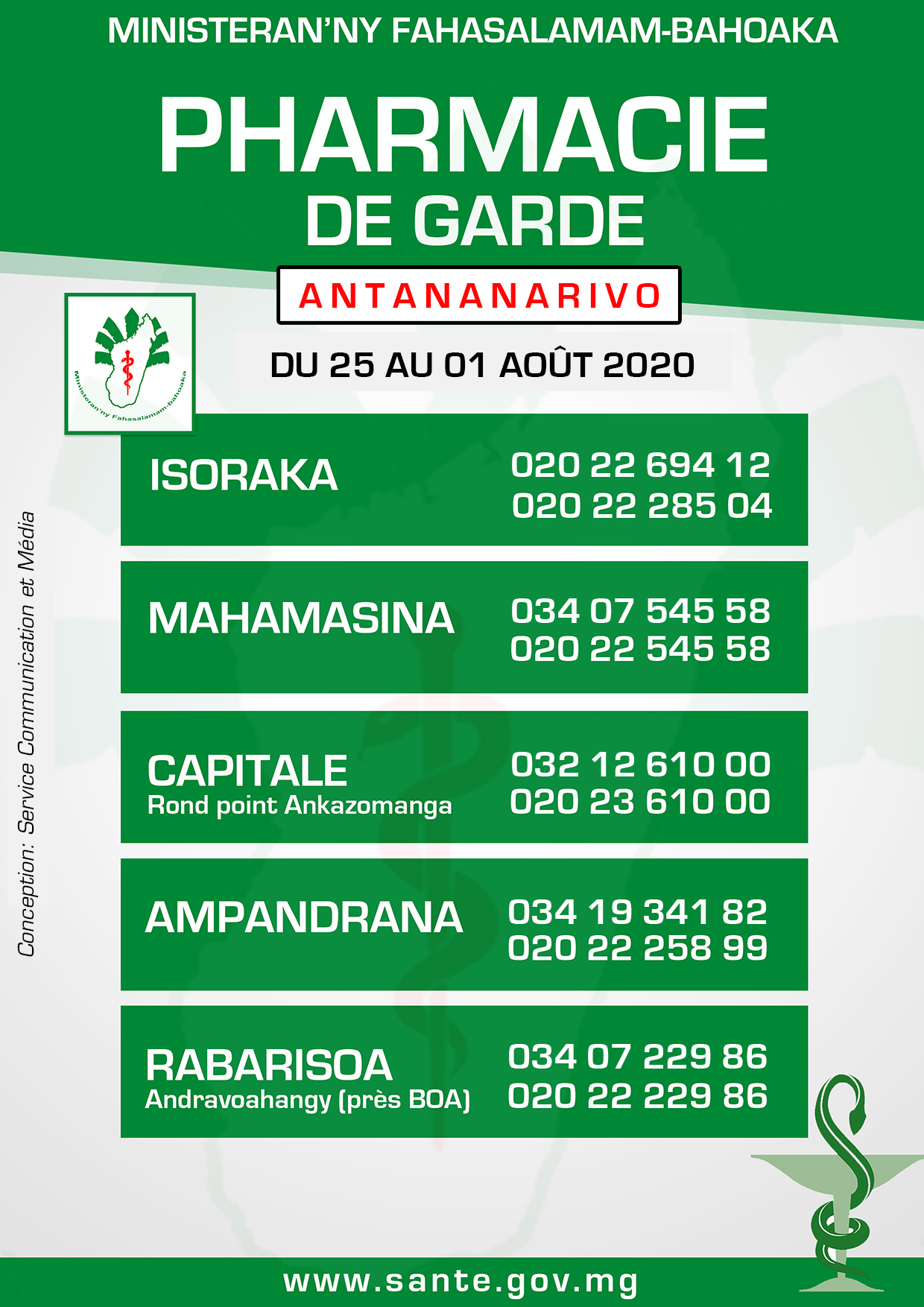 Pharmacie de garde du 25 Juillet au 01 Août 2020